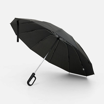 Зонт обратного сложения inLoop с ручкой-карабином, черный (Чёрный)