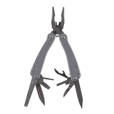 Мультитул Stinger, 105x50 мм, 16 функций, сталь , 10 насадок и нейлоновый чехол (Серебристый)