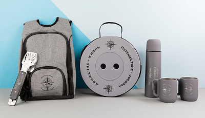 Набор "Гейзер" (термос, 2 кружки), покрытие soft touch, серый