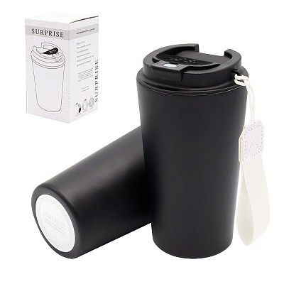 Термокружка Surprise To Go с индикатором, чёрная/белая (Черный/белый)