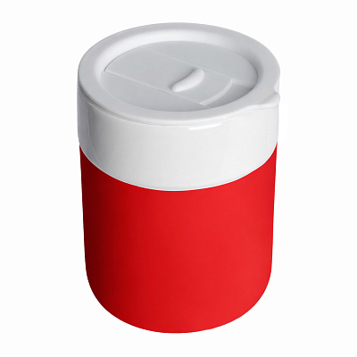 Кружка кермическая Silvia с силиконовой манжетой, белая-красная (Белый/красный)