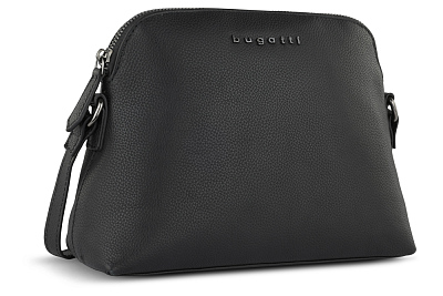 Сумка наплечная женская BUGATTI Bella, чёрная, воловья кожа/полиэстер, 23х8х17 см (Черный)
