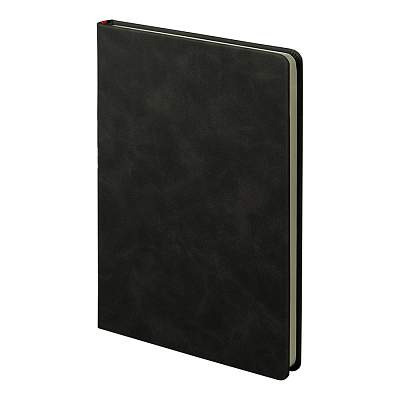 Ежедневник недатированный Muse, черный, формат А5, с оранжевой декоративной полосой, блок в линейку (Черный, оранжевый)