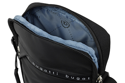 Сумка через плечо BUGATTI Blanc Delight, чёрная, нейлон RPET600D/тарпаулин/полиэстер, 16х4х23 см