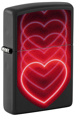 Зажигалка ZIPPO Hearts Design с покрытием Black Light латунь/сталь черная матовая 38x13x57 мм