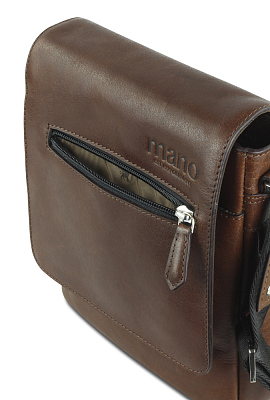 Сумка через плечо Mano "Don Valentino", натуральная кожа в коричневом цвете, 21 х 25 х 5 см