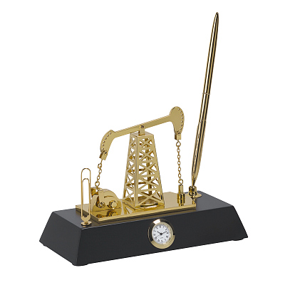 Подставка с часами "Нефтяная качалка"  (Золотистый)