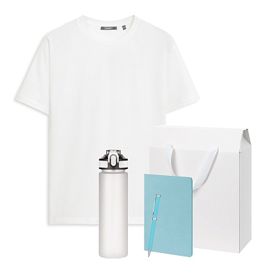 Набор с одеждой KRIS (футболка, бутылка, блокнот, ручка), голубой, L (Голубой, белый)