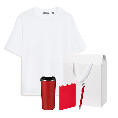 Набор с одеждой RUST (футболка, термокружка, ежедневник, ручка), красный/белый, 3XL/4XL (Белый, красный)