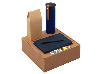 Набор Draftea с блокнотом, ручкой, термосом и чаем (Темно-синий, коричневый)