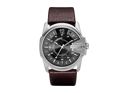 Часы наручные, мужские (Корпус- стальной, циферблат- темно-серый, крепление- коричневый)