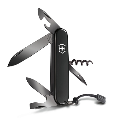 Нож перочинный VICTORINOX Spartan Onyx Black, 91 мм, 12 функций, чёрный, со шнурком в комплекте