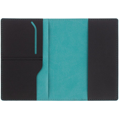 Обложка для паспорта Multimo, черная с бирюзовым (Бирюзовый)