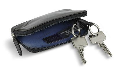 Ключница BUGATTI Nobile, черная, воловья кожа/полиэстер, 11,5х1,5х7 см