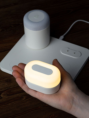 Станция беспроводной зарядки с колонкой и ночником Trilogy, белая
