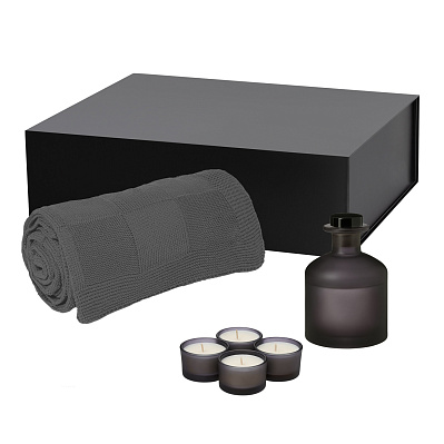 Подарочный набор Sento, Cella, серый (свеча, диффузор, плед) (Серый, черный)