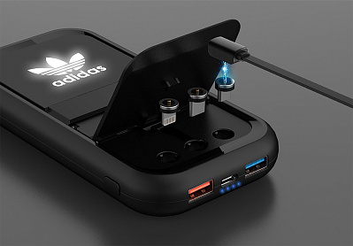Беспроводное ЗУ "Fast & Furious", 10000 mAh, с быстрой (22.5W/15W) зарядкой, с магнитным кабелем и набором переходников, с подсветкой логотипа  (Черный)