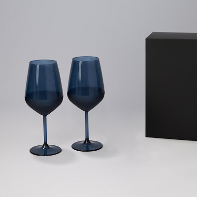 Подарочный набор 2 бокала для вина Сапфир (Sapphire) в черной коробке (Синий, серый)