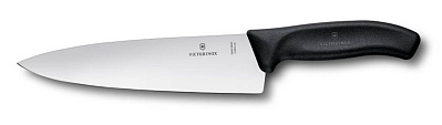Нож разделочный VICTORINOX SwissClassic, широкое лезвие 20 см, чёрный, в картонном блистере (Черный)