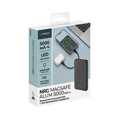 Внешний АКБ NRG MageSafe Alum 5000 мА-ч, 15Вт QI