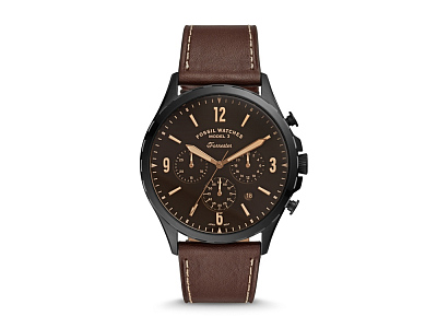 Часы наручные, мужские (Корпус- черный, циферблат- черный, крепление- коричневый)