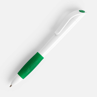 Ручка шариковая Grip, белая с зеленым (Зеленый)