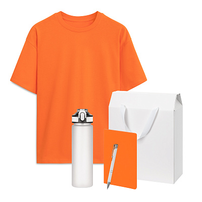 Набор с одеждой RUST (футболка, бутылка, блокнот, ручка), оранжевый/белый, M/L (Оранжевый, белый)