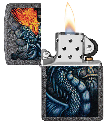 Зажигалка ZIPPO Fiery Dragon с покрытием Iron Stone, латунь/сталь, серая, матовая, 38x13x57 мм