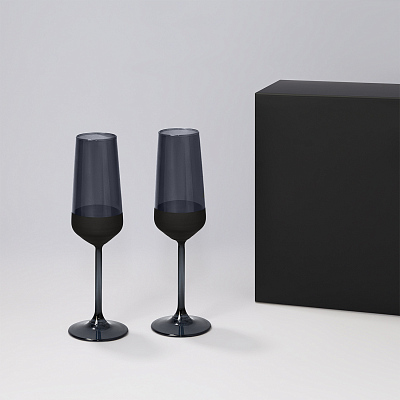 Подарочный набор 2 бокала для шампанского Black Edition в черной коробке (Чёрный)