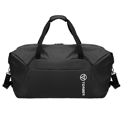 Сумка дорожная TORBER Mobi, чёрная, полиэстер 900D с PU покрытием, 65 х 37 х 34 см (Черный)