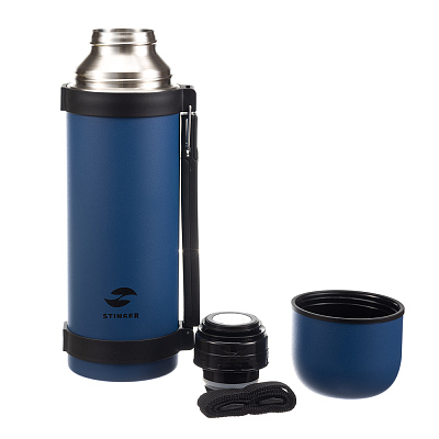 Термос Stinger, 1,2 л, с ручкой, нержавеющая сталь, синий, 12,4 х 10,2 х 31,8 см