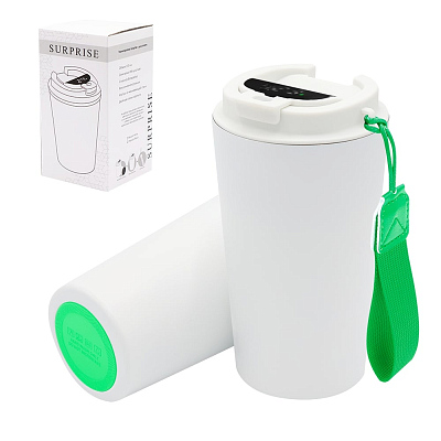 Термокружка Surprise To Go с индикатором, белая/зелёная (Белый/зеленый)