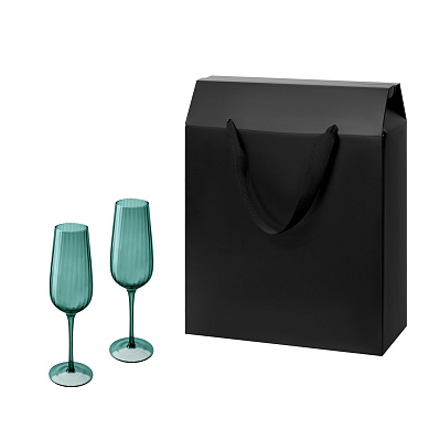 Подарочный набор 2 бокала для шампанского Capri в большом подарочном пакете (Зеленый, черный)