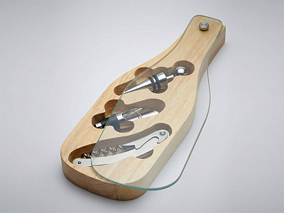 Набор аксессуаров для вина со стеклянной крышкой Pinotage (Натуральный, серебристый/черный)