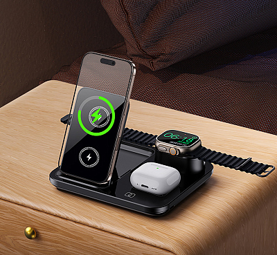 Беспроводная (15W) зарядная станция "Lift" с сенсорным подъёмным механизмом, черный (Чёрный)