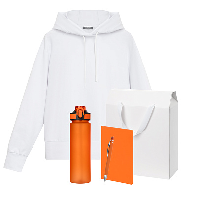 Набор с одеждой ALEX (худи, бутылка, блокнот, ручка), оранжевый, M (Белый, оранжевый)