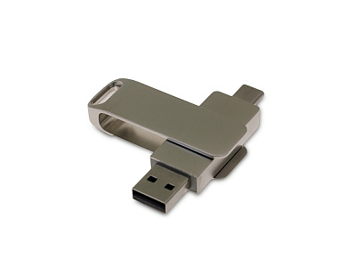 USB 3.0- флешка на 128 Гб с поворотным механизмом и дополнительным разъемом Type-C (Серый)