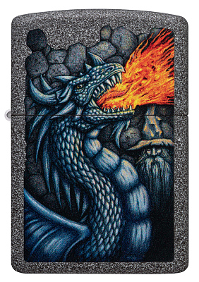 Зажигалка ZIPPO Fiery Dragon с покрытием Iron Stone, латунь/сталь, серая, матовая, 38x13x57 мм
