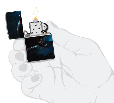 Зажигалка ZIPPO Horror Wolf с покрытием 540 Matte, латунь/сталь, черная, 38x13x57 мм