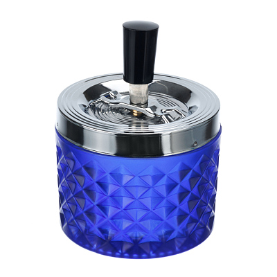 Пепельница S.Quire круглая, сталь, покрытие хром, стекло, синяя, 90 мм (Синий)