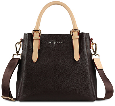Сумка женская BUGATTI Ella, тёмно-коричневая, полиуретан, 27х12х23,5 см