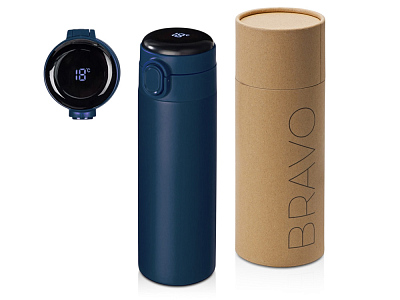 Вакуумная термокружка с индикатором и медной изоляцией Bravo, тубус, 400 мл (Тёмно-синий)