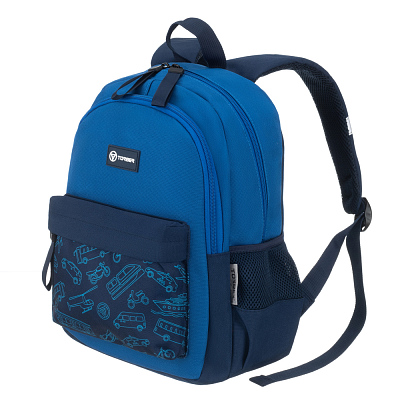 Рюкзак TORBER CLASS X Mini, синий с орнаментом, полиэстер 900D + Мешок для обуви в подарок!