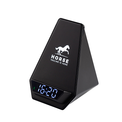 Настольная Bluetooth колонка (3Вт) "Smart Pyramid" с часами и беспроводным (15W) зарядным устройством, с подсветкой логотипа  (Черный)
