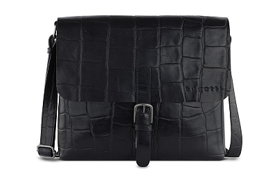 Сумка-мессенджер мужская BUGATTI Nevio, чёрная, воловья кожа/хлопок, 30,5х7х25 см, 5 л