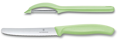 Набор из 2 ножей VICTORINOX Swiss Classic: нож для овощей и столовый нож 11 см салатовая рукоять