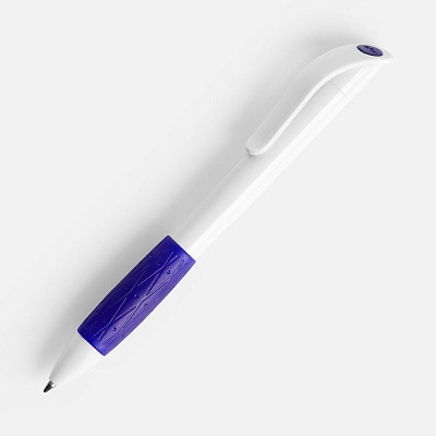 Ручка шариковая Grip, белая (молочная) с синим (Синий)