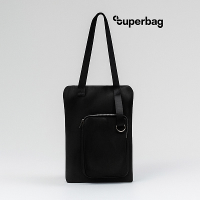 Шоппер Superbag Pocket, с внутренним креплением (карабин) и чехлом для мелочей (черный) (Чёрный)