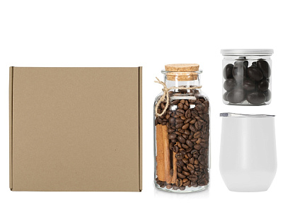 Подарочный набор с термокружкой, кофе и миндалем в шоколаде (Белый) Подарочный набор с термокружкой, кофе и миндалем в шоколаде (Белый)