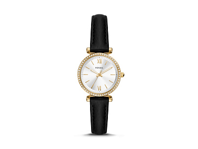 Часы наручные, женские (Корпус- желтое золото, циферблат- белый, крепление- черный)